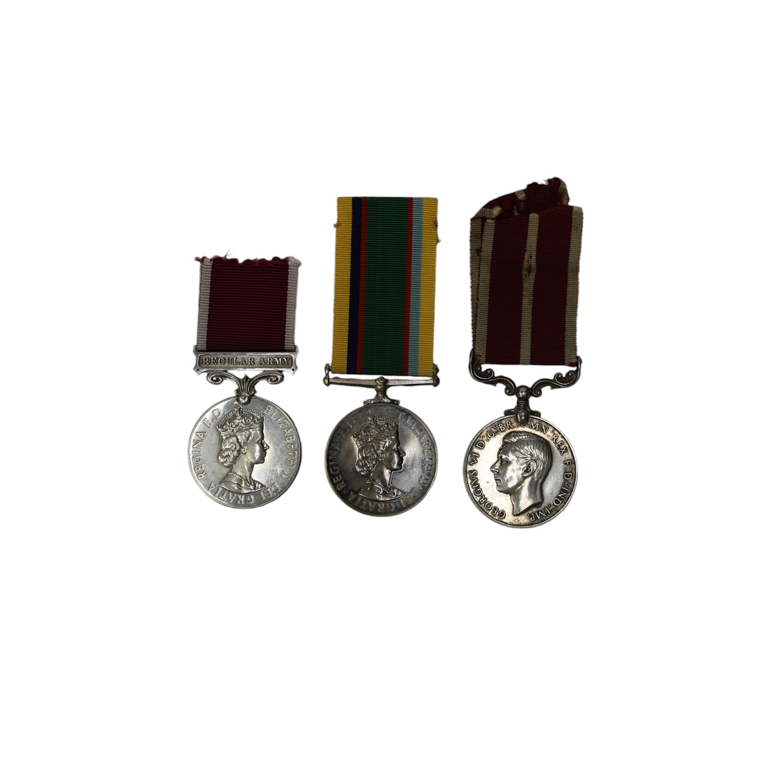 Three assorted service medals; GVI (D) Army Meritorious Service medal to Sjt A.Matheson.R.A.; ERII (A) Army LSGC to 23948816 Sgt M O Digan RAMC; ERII (A) Cadet Forces medal to Sqn.Ldr.J.R.Allen RAFVR(T). Condition - fair